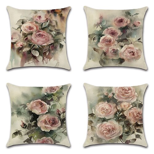 

Vintage Floral Double Side Cushion Cover 4PC Soft Decorative Square Throw Pillow Cover Cushion Case Pillowcase for Bedroom Livingroom Superior Quality Machine Washable Indoor Cushion for Sofa Couch Bed Chair