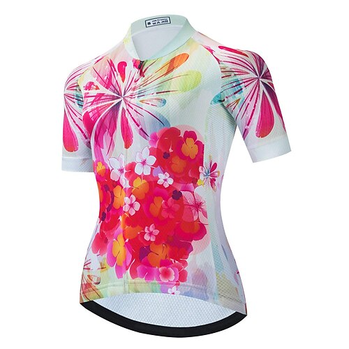 

21Grams Women's Cycling Jersey Short Sleeve Bike Top with 3 Rear Pockets Mountain Bike MTB Road Bike Cycling Breathable Quick Dry Moisture Wicking Reflective Strips Red Floral Botanical Polyester