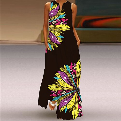

Women's Casual Dress Swing Dress Slip Dress Long Dress Maxi Dress Black Purple Pink Sleeveless Animal Pocket Spring Summer V Neck Weekend 2022 S M L XL XXL 3XL 4XL 5XL
