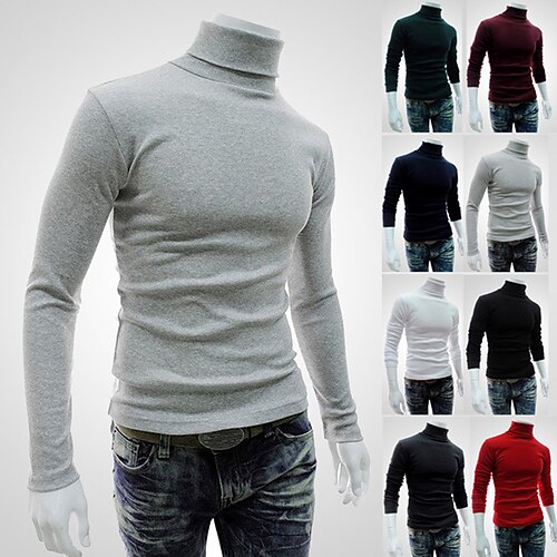 

Men's Sweater Knit High Neck Solid Color Turtleneck Basic Classic & Timeless Casual Daily Clothing Apparel Winter Spring & Fall Blue Light Gray S M L / Long Sleeve