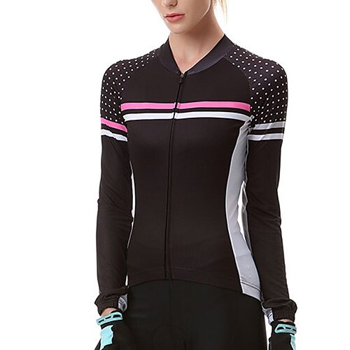 

21Grams Women's Cycling Jersey Long Sleeve Bike Top with 3 Rear Pockets Mountain Bike MTB Road Bike Cycling Breathable Quick Dry Moisture Wicking Reflective Strips Black Green Yellow Polka Dot