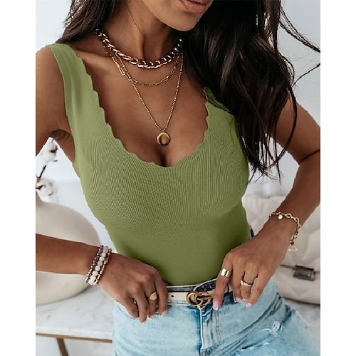 

Ribbed Thick Strap Plain Tank