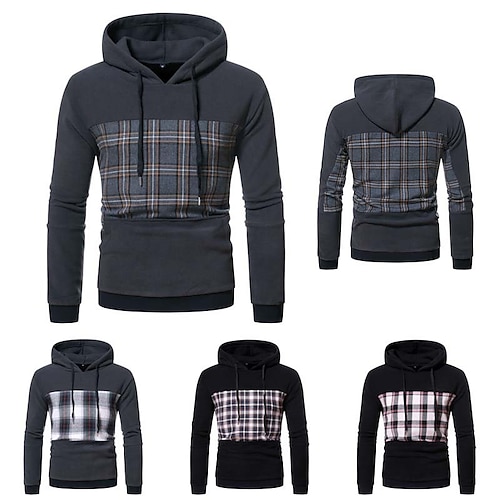 

Herren Hoodie Sweatshirt Kapuze Khaki Rote Grau Weiß Mit Kapuze Schottenstoff mit Schnürung Vordertasche Casual Täglich Festtage Sportbekleidung Casual Groß und hoch Frühling Herbst Bekleidung