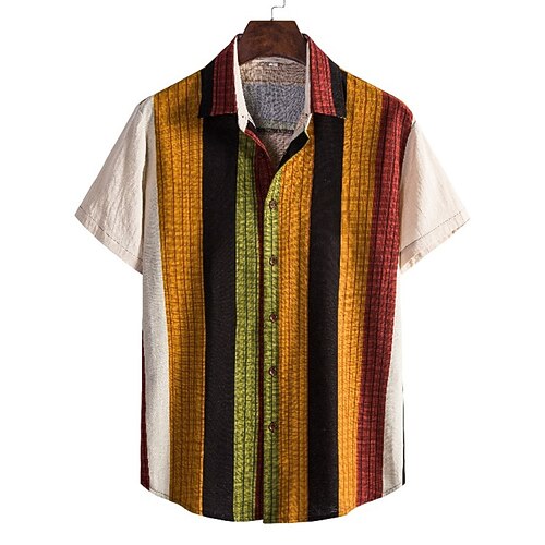 

Men's Summer Hawaiian Shirt Casual Shirt Striped Lattice Turndown Street Casual Button-Down Short Sleeve Tops Casual Fashion Breathable Comfortable Green Blue Gray Summer Shirts