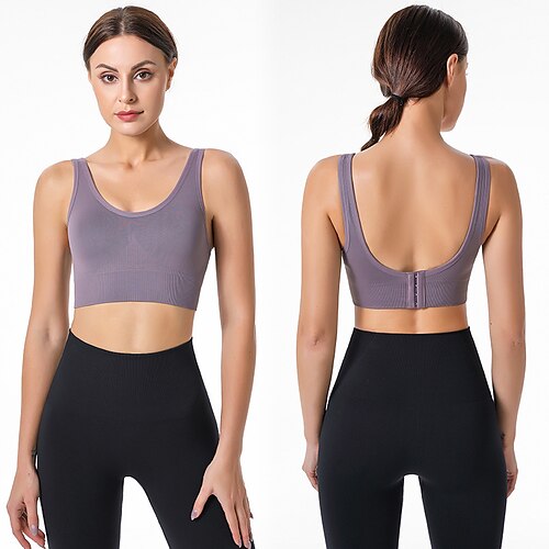 

Women's Scoop Neck Sports Bra Medium Support Summer Open Back Removable Pad Solid Color White Black Nylon Yoga Fitness Gym Workout Bra Top Sport Activewear Breathable Quick Dry Comfortable Stretchy