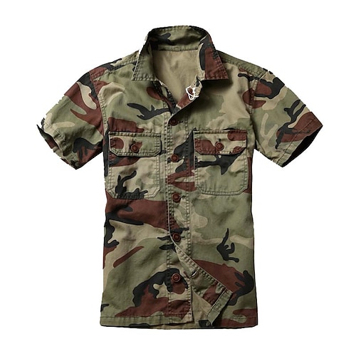 

Men's Shirt Graphic Camo / Camouflage Turndown Street Casual Button-Down Print Short Sleeve Tops Fashion Military Breathable Comfortable Green Black Army Green