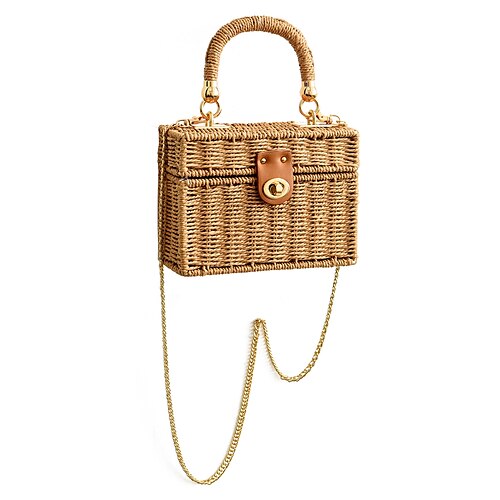 

Women's Top Handle Bag Straw Bag Straw Chain Solid Color Daily Going out Black Khaki