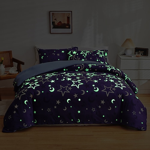 

Glow in The Dark Duvet Cover King Size Universe Bedding Set for Teen Boys Girls Toddler Bed Comforter Cover Child Starry Sky Theme Decor Bedspreads with Zipper