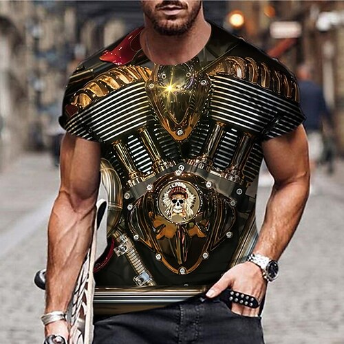 

Men's Unisex T shirt Tee Graphic Prints Machine Motorcycle Crew Neck Brown Black 3D Print Outdoor Street Short Sleeve Print Clothing Apparel Sports Designer Casual Big and Tall / Summer / Summer