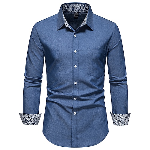 

Chemise homme bloc de couleur rabat décontracté quotidien patchwork hauts à manches longues affaires décontracté mode bleu clair bleu chemises d'été