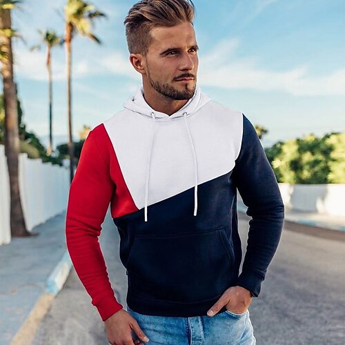 

Men's Hoodie Blue Red Black Hooded Graphic Color Block Patchwork Casual Cool Casual Big and Tall Winter Spring & Fall Clothing Apparel Hoodies Sweatshirts Long Sleeve