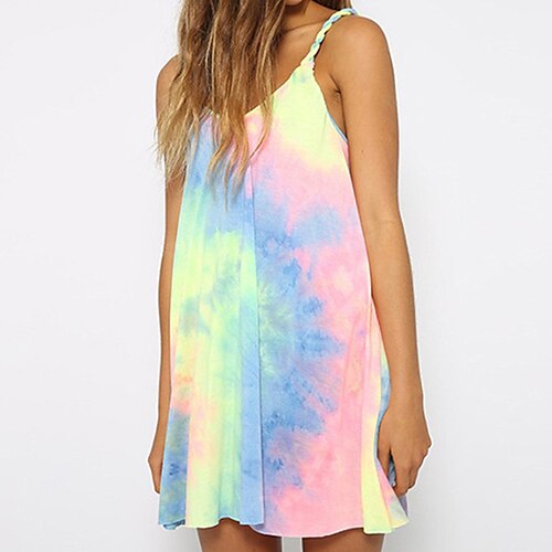 

Women's Casual Dress Slip Dress Mini Dress Rainbow Sleeveless Tie Dye Backless Spring Summer Spaghetti Strap Modern 2022 S M L XL XXL 3XL