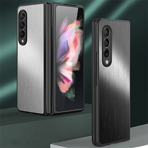 

Phone Case For Samsung Galaxy Full Body Case Z Fold3 Shockproof Dustproof Solid Colored Stainless Steel