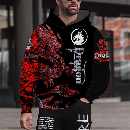 

Herren Hoodie Sweatshirt Kapuze Rote Schwarz Mit Kapuze Graphic Drache Bedruckt Sport Natur Täglich 3D-Druck Strassenmode Designer Casual Frühling Herbst Bekleidung Kapuzenpullover Sweatshirts