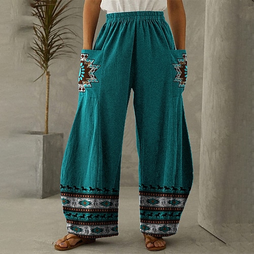 

Women's Plus Size Wide Leg Chinos Pocket Print Print Casual Chino Casual Daily Natural Ankle-Length Fall Spring Blue L XL XXL 3XL