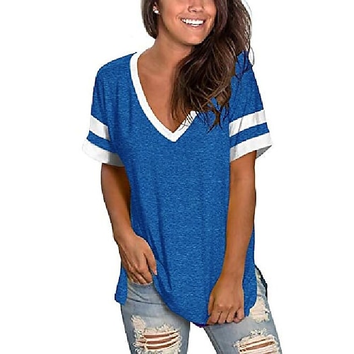 

women cute tops casual stripes sleeve summer shirt baseball tee loose fitting blue l