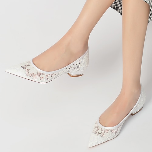 

Mulheres Sapatos De Casamento Sapatos de vestir Casamento Saltos de casamento Sapatilhas de casamento Sapatos de noiva Verão Renda Sem Salto Dedo Apontado Elegante Minimalismo Renda Cetim Mocassim