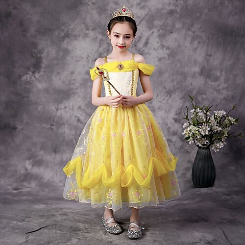 

Princess Belle Cosplay Costume Flower Girl Dress Vacation Dress Girls' Movie Cosplay Cute Yellow Dress Halloween Children's Day New Year Polyester