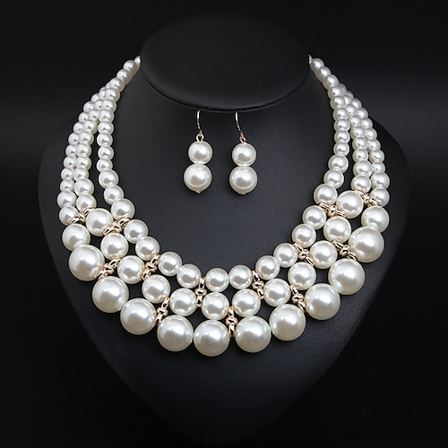 

Bridal Jewelry Sets 1 set Pearl Imitation Pearl Alloy 1 Necklace Earrings Women's Statement Cute Fancy Flower irregular Jewelry Set For Party Wedding / Pearl Necklace