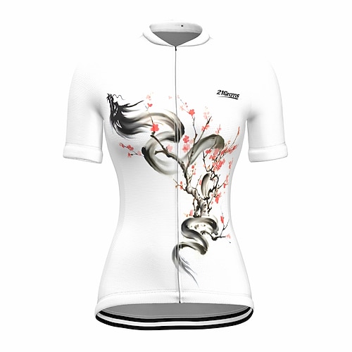 

21Grams Women's Cycling Jersey Short Sleeve Bike Top with 3 Rear Pockets Mountain Bike MTB Road Bike Cycling Breathable Quick Dry Moisture Wicking Reflective Strips White Dragon Floral Botanical