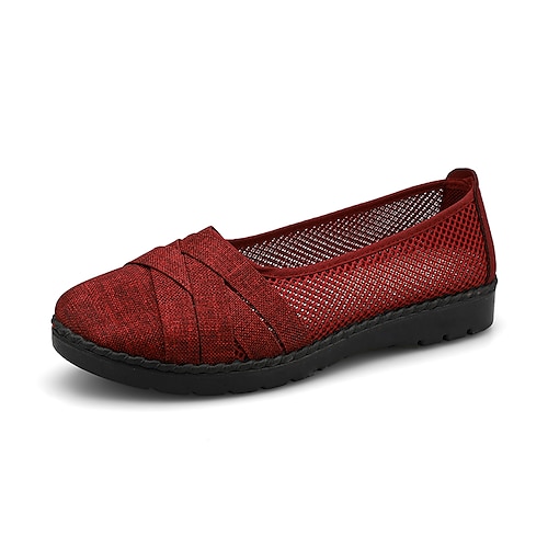 

Women's Slip-Ons Daily Flyknit Shoes Summer Flat Heel Round Toe Casual Chinoiserie Minimalism Mesh Loafer Solid Colored Black Red