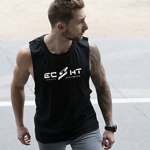 

Herren T Shirt Unterhemden Graphic Buchstabe Rundhalsausschnitt Grau Weiß Schwarz Heißprägen Casual Täglich Ärmellos Bedruckt Bekleidung Baumwolle Sport Modisch Leicht Groß und hoch / Sommer