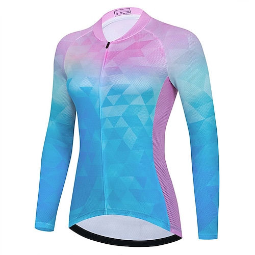 

21Grams Women's Cycling Jersey Long Sleeve Bike Top with 3 Rear Pockets Mountain Bike MTB Road Bike Cycling Breathable Quick Dry Moisture Wicking Reflective Strips Blue Pink Gradient Polyester Spandex