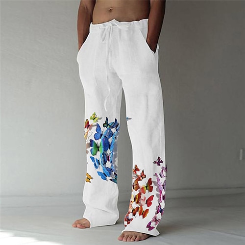 

Hombre Pantalones Pantalones de verano Pantalones de playa Diseño de cordón elástico Bolsillo delantero Pierna recta Mariposa Estampados Suave Al Aire Libre Casual Diario Para vacaciones Algodón y