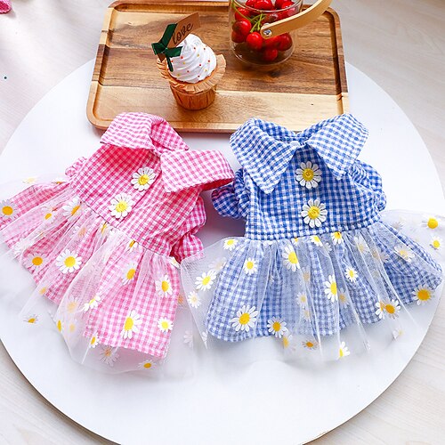 

Dog Dress Dog Skirt Pet Clothing Dog Clothing Cat Clothing Spring And Summer Princess Teddy Blue Daisy Yarn Skirt For Small And Medium Dog