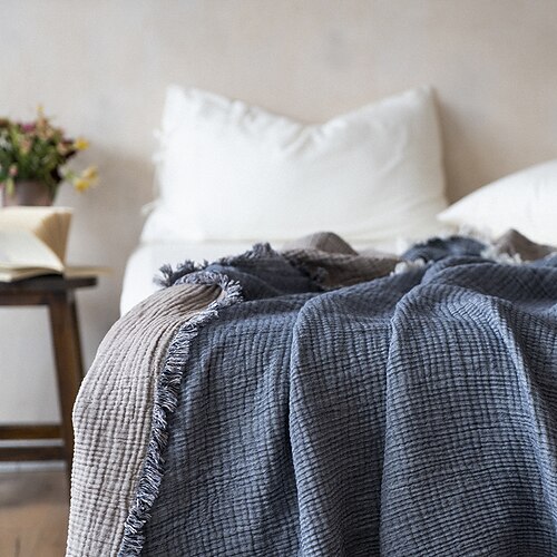 

Throw Blanket Blue for Couch Sofa Chair Bed Cotton Blend Decorative Soft Warm Cozy Light Weight for Spring Summer