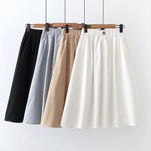 

Women's A Line Skirts Basic Plain Daily Regular Spring & Fall Khaki Yellow Army Green Light Blue