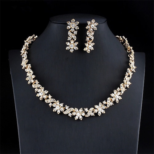 

Bridal Jewelry Sets Two-piece Suit Crystal Rhinestone Alloy 1 Necklace Earrings Women's Elegant Vintage Cute Transparent Flower Blessed irregular Jewelry Set For Party Wedding