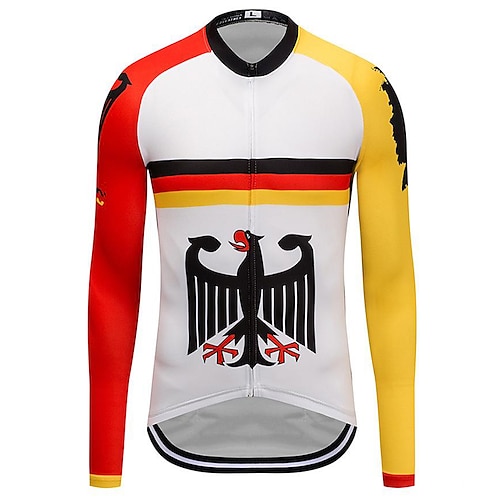 

21Grams Men's Cycling Jersey Long Sleeve Bike Top with 3 Rear Pockets Mountain Bike MTB Road Bike Cycling Breathable Quick Dry Moisture Wicking Reflective Strips Red Yellow Flamingo Polyester Spandex