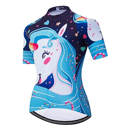 

21Grams Women's Cycling Jersey Short Sleeve Bike Top with 3 Rear Pockets Mountain Bike MTB Road Bike Cycling Breathable Quick Dry Moisture Wicking Reflective Strips Blue Animal Cartoon Polyester