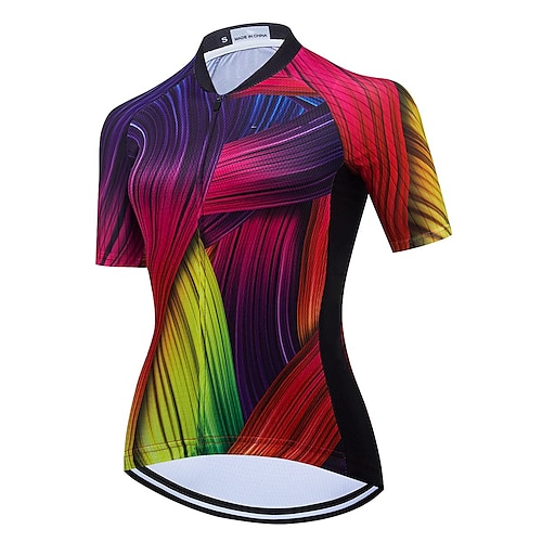 

21Grams Women's Cycling Jersey Short Sleeve Bike Top with 3 Rear Pockets Mountain Bike MTB Road Bike Cycling Breathable Quick Dry Moisture Wicking Reflective Strips Purple Stripes Polyester Spandex