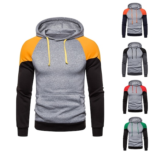 

Homens Moletom com capuz Verde Amarelo Laranja Vermelho Preto Com Capuz Bloco de cor Cordões Patchwork Bolso frontal Casual Diário Feriado Roupa de Esporte Casual Grande e Alto Outono inverno Roupa