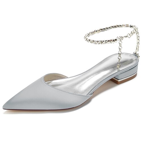 

Women's Flats Party Daily Summer Rhinestone Flat Heel Pointed Toe Luxurious Elegant Satin Ankle Strap Solid Colored Almond Black Fuchsia