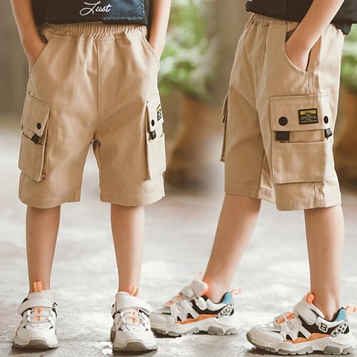 

Kids Boys Shorts Solid Colored Active Casual Cotton 3-13 Years Spring Black Khaki Red