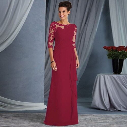 

Women's Shift Dress Maxi long Dress Blue Black Purple Wine 3/4 Length Sleeve Pure Color Mesh Lace Patchwork Fall Spring Round Neck Hot Elegant Prom Dress Party Slim 2022 S M L XL XXL