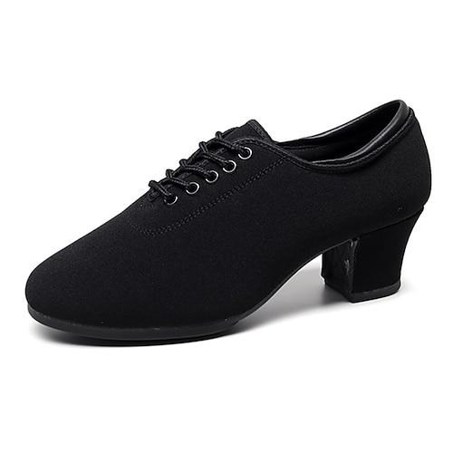 

Women's Latin Shoes Practice Trainning Dance Shoes Indoor Performance Professional Oxford Whole Bottom Thick Heel Round Toe Lace-up Adults' Black / Leather