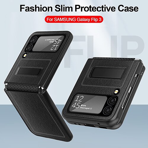 

Phone Case For Samsung Galaxy Full Body Case Z Flip 3 Dustproof Shockproof Solid Colored TPU PC PU Leather