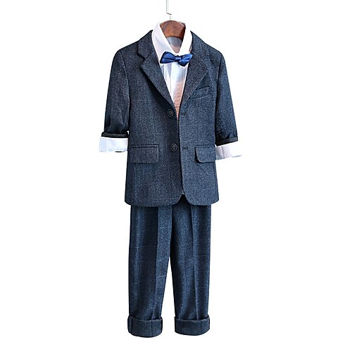 

Kids Boys Suit Blazer PantsSet Clothing Set 3 Pieces Long Sleeve Dark Gray Plaid Party Vacation Fashion Preppy Style 3-13 Years