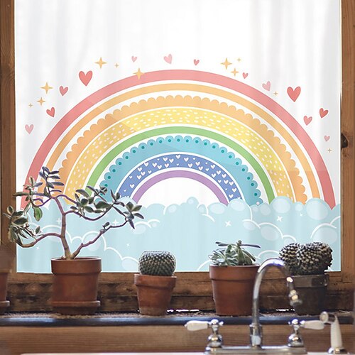 

Frosted Privacy Cartoon Rainbow Pattern Window Film Home Bedroom Bathroom Glass Window Film Stickers Self Adhesive Sticker 58 x 60CM Wall Stickers for Bedroom Living Room