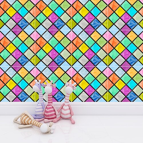 

10 Pieces Tile Sticker Fashion Mosaic Tile Stickers Kitchen Waterproof Removable Wall Stickers Bedroom Floor Stickers