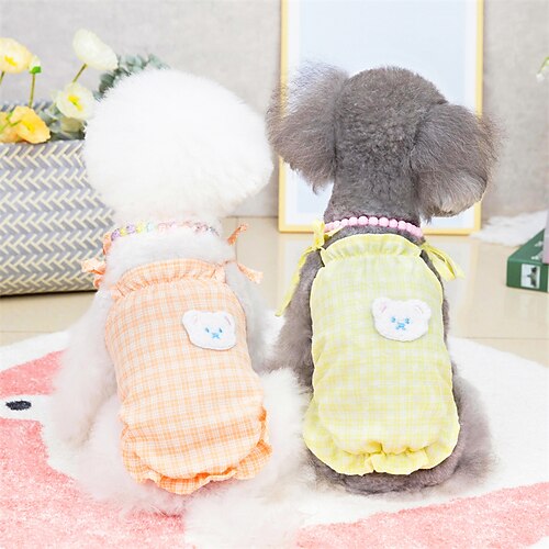 

Dog Cat Vest Plaid / Check Animal Cute Sweet Dailywear Casual / Daily Dog Clothes Puppy Clothes Dog Outfits Soft Orange Yellow Costume for Girl and Boy Dog Cotton S M L XL 2XL