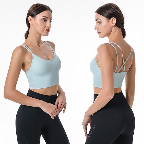 

Women's Spaghetti Strap Sports Bra Light Support Summer Open Back Removable Pad Solid Color White Black Nylon Yoga Fitness Gym Workout Bra Top Sport Activewear Breathable Quick Dry Comfortable