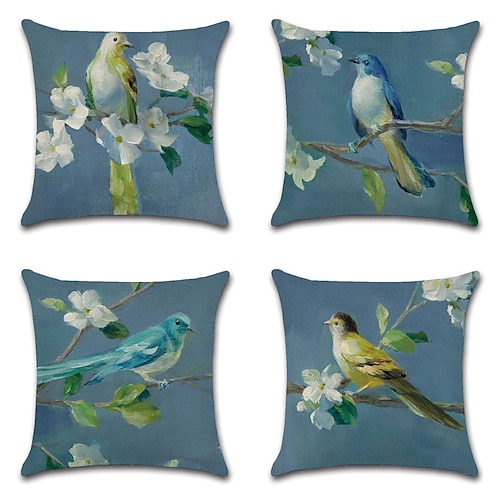 

oiseau double côté housse de coussin 4pc doux décoratif carré jeter taie d'oreiller taie d'oreiller pour chambre salon qualité supérieure lavable en machine intérieur coussin pour canapé canapé lit