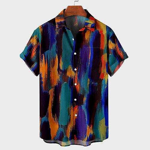 

Men's Shirt Graphic Shirt Graffiti Turndown Blue Rainbow Orange Coffee Gray Print Outdoor Street Short Sleeve Button-Down Print Clothing Apparel Fashion Designer Casual Breathable / Summer / Spring