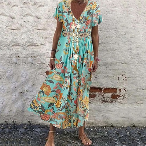 

Damen Etuikleid Boho-Kleid Midikleid Blau Kurzarm Blumen Bedruckt Frühling Sommer V Ausschnitt Modern Lockere Passform 2022 S M L XL XXL