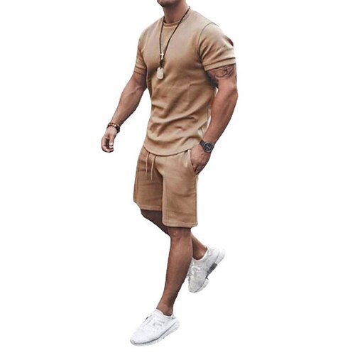 

Men's Solid Color Short Sleeved Shorts Two-piece Sports And Leisure Suit